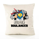 Housse de Coussin Premium Super Boulanger - Coton Canvas Fairtrade Beige Idée Cadeau Décoration Canapé
