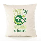 Housse de Coussin Premium Animaux à sauver Version Blanc - Coton Canvas Fairtrade Beige Idée Cadeau Décoration Canapé