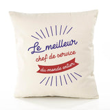 Housse de Coussin Premium Chef de Service Meilleur Monde - Coton Canvas Fairtrade Beige Idée Cadeau Décoration Canapé