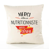 Housse de Coussin Premium Merci Nutritionniste Génial - Coton Canvas Fairtrade Beige Idée Cadeau Décoration Canapé