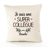 Housse de Coussin Premium Claudie Une Super Collègue - Coton Canvas Fairtrade Beige Idée Cadeau Décoration Canapé