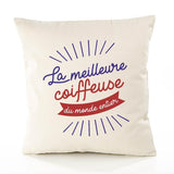 Housse de Coussin Premium Coiffeuse Meilleure Monde - Coton Canvas Fairtrade Beige Idée Cadeau Décoration Canapé