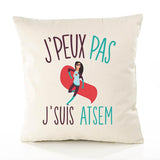 Housse de Coussin Premium Atsem Version Blanc - Coton Canvas Fairtrade Beige Idée Cadeau Décoration Canapé