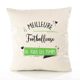 Housse de Coussin Premium Footballeuse Meilleure Temps Femme - Coton Canvas Fairtrade Beige Idée Cadeau Décoration Canapé