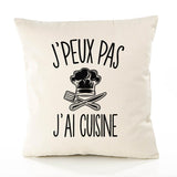 Housse de Coussin Premium Cuisine Version Blanc - Coton Canvas Fairtrade Beige Idée Cadeau Décoration Canapé