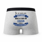 Caleçon Cousin Super-héros - Humour Boxer Gris Idée Cadeau Fête des Pères
