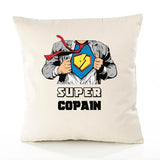 Housse de Coussin Premium Super Copain - Coton Canvas Fairtrade Beige Idée Cadeau Décoration Canapé