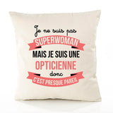 Housse de Coussin Premium Opticienne Superwomen - Coton Canvas Fairtrade Beige Idée Cadeau Décoration Canapé