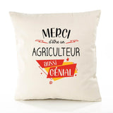 Housse de Coussin Premium Merci Agriculteur Génial - Coton Canvas Fairtrade Beige Idée Cadeau Décoration Canapé