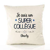 Housse de Coussin Premium Charly Un Super Collègue - Coton Canvas Fairtrade Beige Idée Cadeau Décoration Canapé