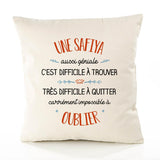 Housse de Coussin Premium Une Safiya Aussi géniale - Coton Canvas Fairtrade Beige Idée Cadeau Décoration Canapé