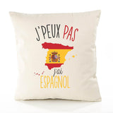 Housse de Coussin Premium Espagnol Version Blanc - Coton Canvas Fairtrade Beige Idée Cadeau Décoration Canapé
