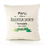 Housse de Coussin Premium Merci Éducateur Sportif Inoubliable - Coton Canvas Fairtrade Beige Idée Cadeau Décoration Canapé