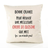 Housse de Coussin Premium Cheffe de Cuisine ça n'existe Pas - Coton Canvas Fairtrade Beige Idée Cadeau Décoration Canapé