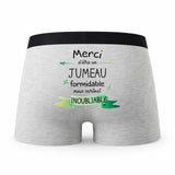 Caleçon Merci Jumeau Inoubliable - Humour Boxer Gris Idée Cadeau