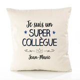 Housse de Coussin Premium Jean-Marie Un Super Collègue - Coton Canvas Fairtrade Beige Idée Cadeau Décoration Canapé 40x40