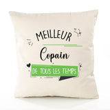 Housse de Coussin Premium Meilleur Copain de Tous Les Temps 2 - Coton Canvas Fairtrade Beige Idée Cadeau Décoration Canapé