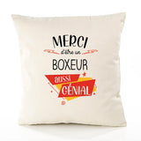 Housse de Coussin Premium Merci Boxeur Génial - Coton Canvas Fairtrade Beige Idée Cadeau Décoration Canapé