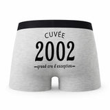 Caleçon Millesime 2002 Cru Exception White - Humour Boxer Gris Idée Cadeau