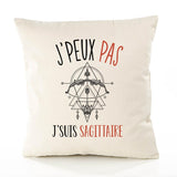 Housse de Coussin Premium Signe Sagittaire Version Blanc - Coton Canvas Fairtrade Beige Idée Cadeau Décoration Canapé