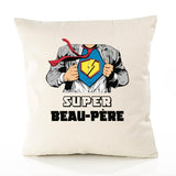 Housse de Coussin Premium Super Beau-PÈRE - Coton Canvas Fairtrade Beige Idée Cadeau Décoration Canapé