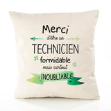 Housse de Coussin Premium Merci Technicien Inoubliable - Coton Canvas Fairtrade Beige Idée Cadeau Décoration Canapé