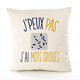 Housse de Coussin Premium Mots croisés Version Blanc - Coton Canvas Fairtrade Beige Idée Cadeau Décoration Canapé