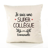 Housse de Coussin Premium Emmanuelle Une Super Collègue - Coton Canvas Fairtrade Beige Idée Cadeau Décoration Canapé