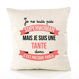 Housse de Coussin Premium Tante Superwomen - Coton Canvas Fairtrade Beige Idée Cadeau Décoration Canapé