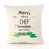 Housse de Coussin Premium Merci Chef Inoubliable - Coton Canvas Fairtrade Beige Idée Cadeau Décoration Canapé