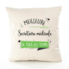 Housse de Coussin Premium Secrétaire Médicale Meilleure Temps Femme - Coton Canvas Fairtrade Beige Idée Cadeau Décoration Canapé
