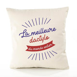 Housse de Coussin Premium dactylo Meilleure Monde - Coton Canvas Fairtrade Beige Idée Cadeau Décoration Canapé