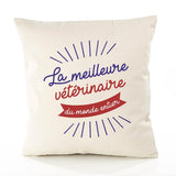 Housse de Coussin Premium veterinaire Meilleure Monde - Coton Canvas Fairtrade Beige Idée Cadeau Décoration Canapé
