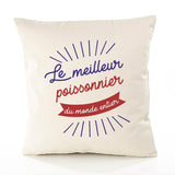 Housse de Coussin Premium poissonnier Meilleur Monde - Coton Canvas Fairtrade Beige Idée Cadeau Décoration Canapé