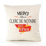 Housse de Coussin Premium Merci Clerc de Notaire Génial - Coton Canvas Fairtrade Beige Idée Cadeau Décoration Canapé