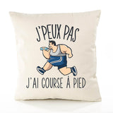 Housse de Coussin Premium Course à Pied Version Blanc - Coton Canvas Fairtrade Beige Idée Cadeau Décoration Canapé