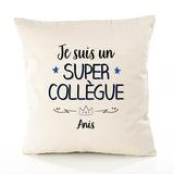 Housse de Coussin Premium Anis Un Super Collègue - Coton Canvas Fairtrade Beige Idée Cadeau Décoration Canapé