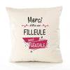 Housse de Coussin Premium Merci Filleule Géniale - Coton Canvas Fairtrade Beige Idée Cadeau Décoration Canapé