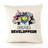 Housse de Coussin Premium Super DÉVELOPPEUR - Coton Canvas Fairtrade Beige Idée Cadeau Décoration Canapé