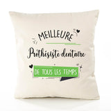 Housse de Coussin Premium Prothésiste Dentaire Meilleure Temps Femme - Coton Canvas Fairtrade Beige Idée Cadeau Décoration Canapé