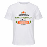 Maillot de Sport Homme Meilleur Educateur Sportif Super Pouvoir Cadeau Anniversaire Noël Fête des Pères T-Shirt Respirant Polyester