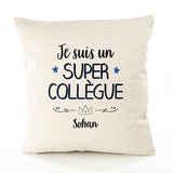 Housse de Coussin Premium Sohan Un Super Collègue - Coton Canvas Fairtrade Beige Idée Cadeau Décoration Canapé