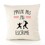 Housse de Coussin Premium J'peux Pas Escrime Version Blanc - Coton Canvas Fairtrade Beige Idée Cadeau Décoration Canapé 40x40