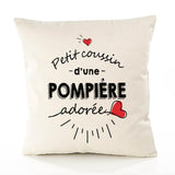 Housse de Coussin Premium Pompiere d'amour - Coton Canvas Fairtrade Beige Idée Cadeau Décoration Canapé 40x40
