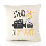 Housse de Coussin Premium 7ème Art Version Blanc - Coton Canvas Fairtrade Beige Idée Cadeau Décoration Canapé