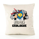 Housse de Coussin Premium Super GÉOLOGUE - Coton Canvas Fairtrade Beige Idée Cadeau Décoration Canapé