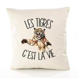 Housse de Coussin Premium Tigre - Coton Canvas Fairtrade Beige Idée Cadeau Décoration Canapé