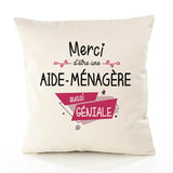 Housse de Coussin Premium Merci Aide-Ménagère Géniale - Coton Canvas Fairtrade Beige Idée Cadeau Décoration Canapé