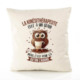 Housse de Coussin Premium La Kinésithérapeute Chouette Grain - Coton Canvas Fairtrade Beige Idée Cadeau Décoration Canapé 40x40