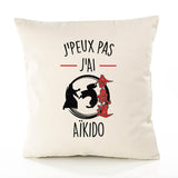 Housse de Coussin Premium j'peux Pas Aikido Version Blanc - Coton Canvas Fairtrade Beige Idée Cadeau Décoration Canapé 40x40